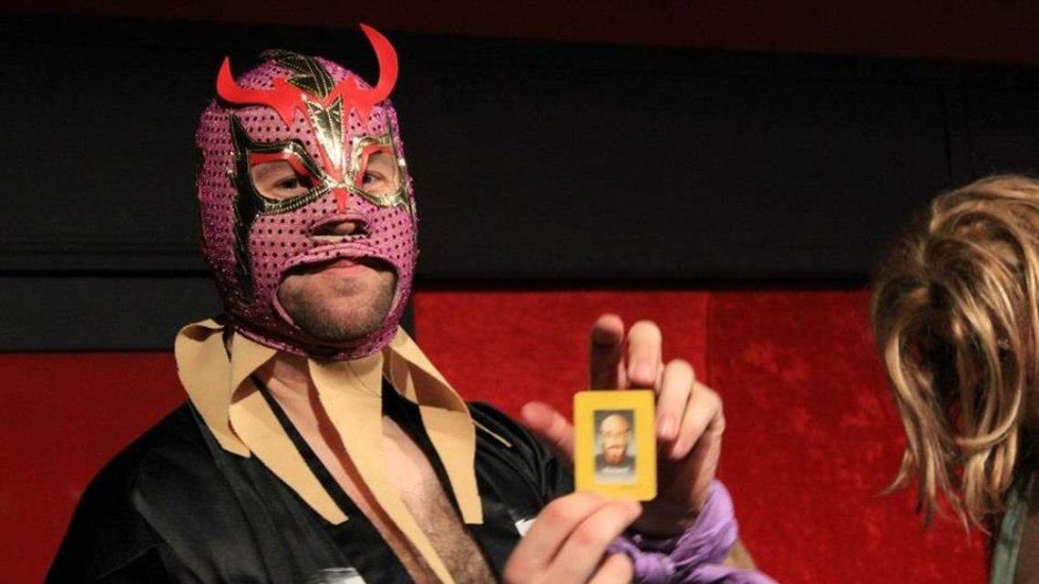 FILE -- Jesse Jones, featured here in a lucha libre mask, hosts the 48-Hour Comedy Marathon. The Sacramento-based humorist recently opened Stab! Comedy Theater in Land Park.