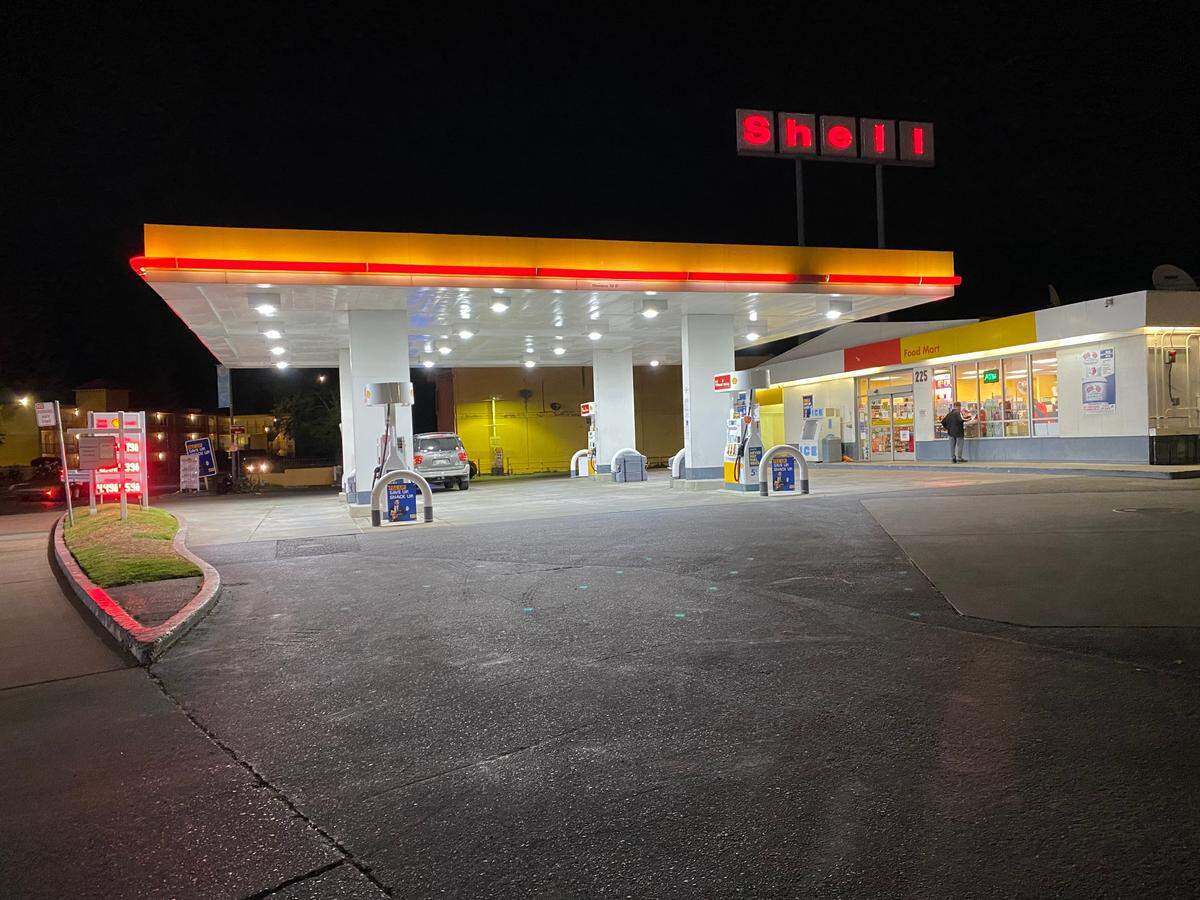 Gas station near Discovery Park.