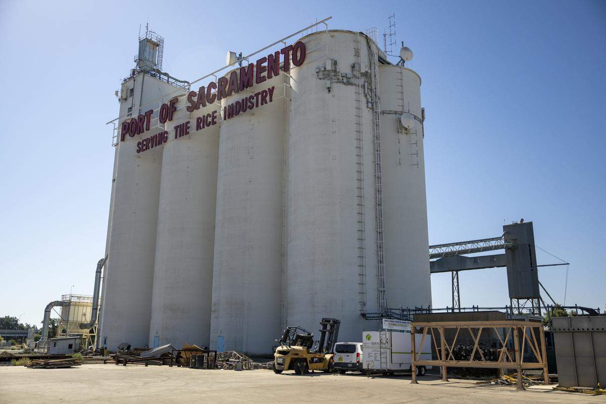 Eight decommissioned rice silos stand at the Port of West Sacramento on Thursday, July 31, 2025. When in use, they could produced enough revenue to keep the port operational.