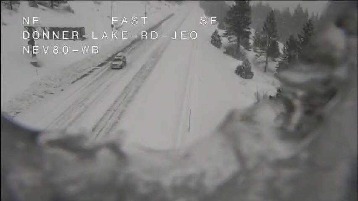 The California Department of Transportation announced that westbound Interstate 80 was reopened to vehicle traffic, though closed to trucks.