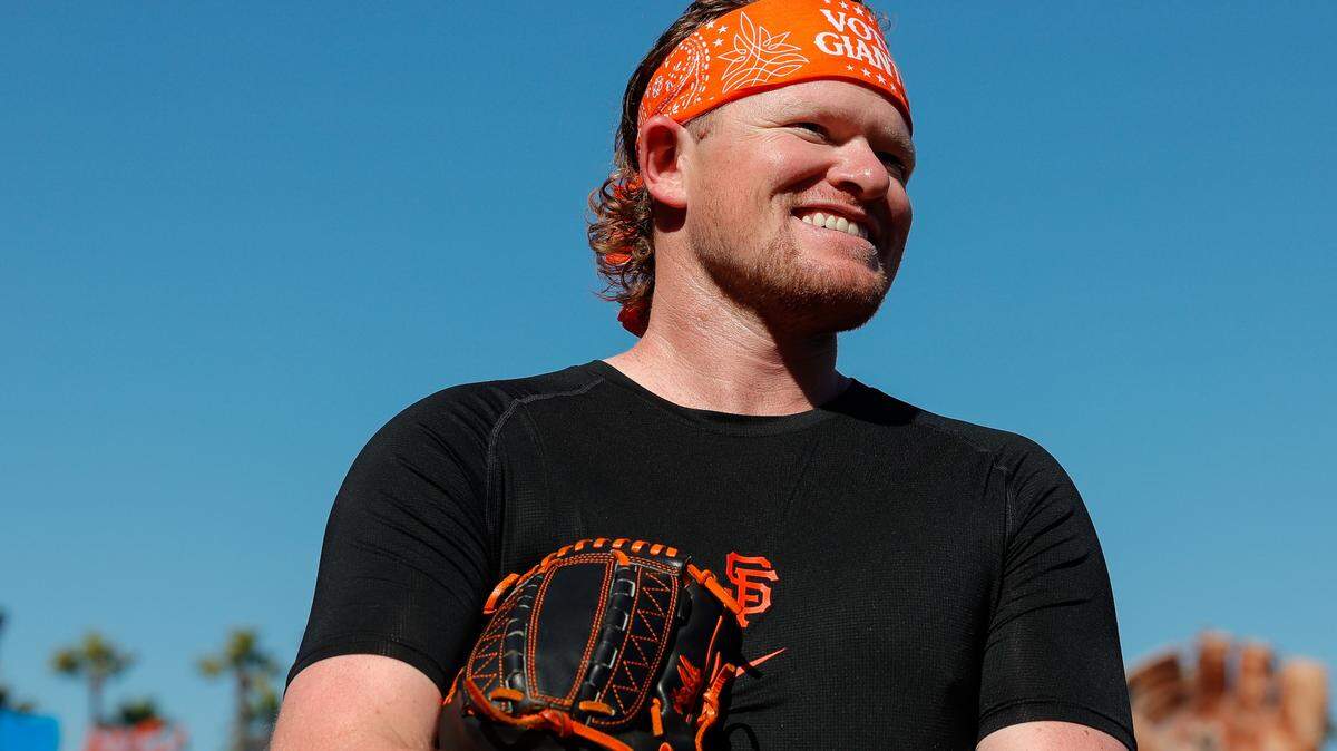 San Francisco Giants pitcher Logan Webb (62) smiles before the game against the Houston Astros June 11, 2024, at Oracle Park in San Francisco. Webb will be among Giants players greeting fans when the team brings its FanFest tour to Sacramento on Feb. 1.