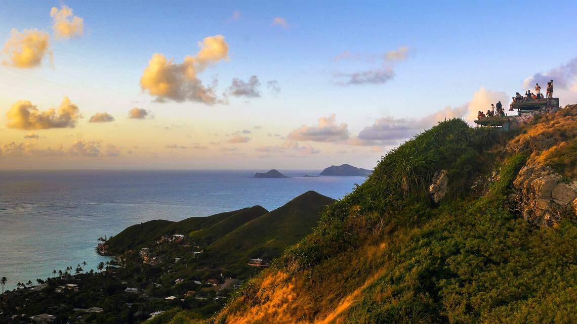This photo shows the sunrise view from the Lanikai Pillbox Trail in Kailua, Hawaii. A tourist died after falling 40 feet down the trail on April 23.