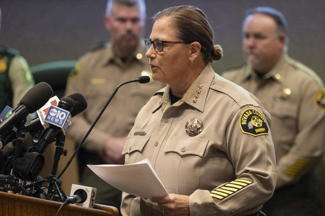 Nevada County Sheriff Shannan Moon gives a press conference at the Eric Rood Government Center in Nevada City on Wednesday, regarding an avalanche that took place the day prior in the backcountry.