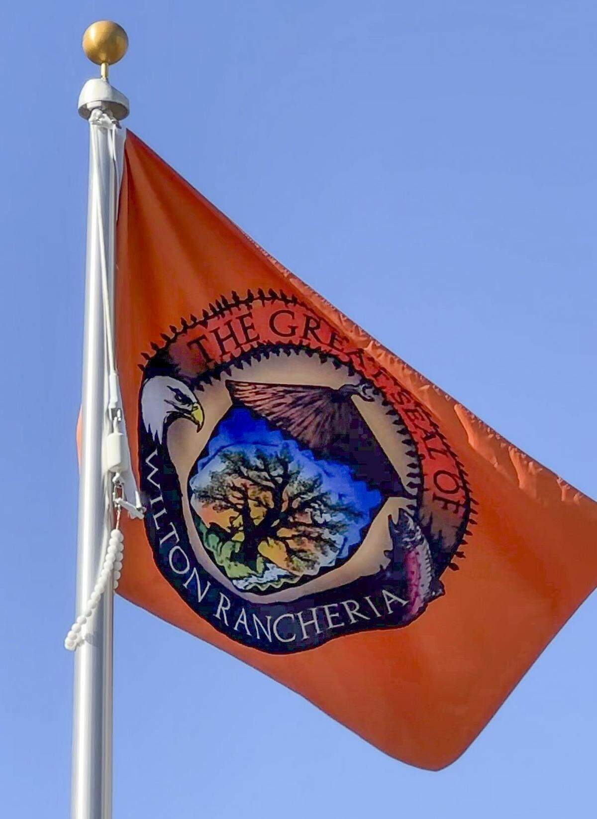The flag of the Wilton Rancheria is raised for the first time at Elk Grove City Hall on Monday in what leaders said is a historic moment for both city and tribe.