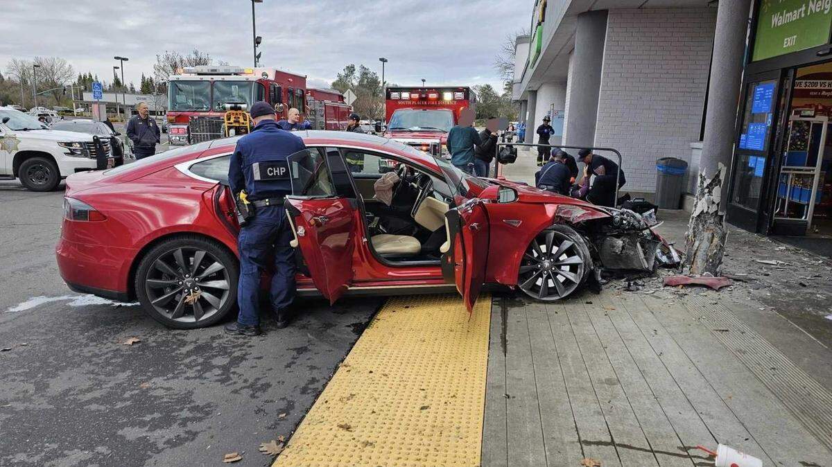 A Tesla crashed into a Girl Scout table in front of a Walmart Neighborhood Market on Saturday, Feb 25, 2023, in Granite Bay, California. The driver of the vehicle was arrested on suspicion of driving under the influence, according to the California Highway Patrol.