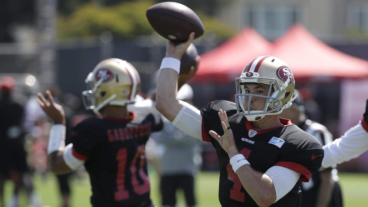 San Francisco quarterback Nick Mullens led the team to a touchdown on a two-minute drill in practice Thursday.