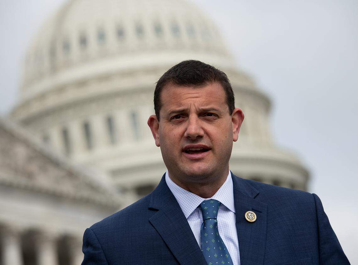 Rep. David Valadao, R-Hanford, speaks during a press conference at the U.S. Capitol in 2021. He faces Assemblyman Rudy Salas, D-Bakersfield, in the 22nd District.
