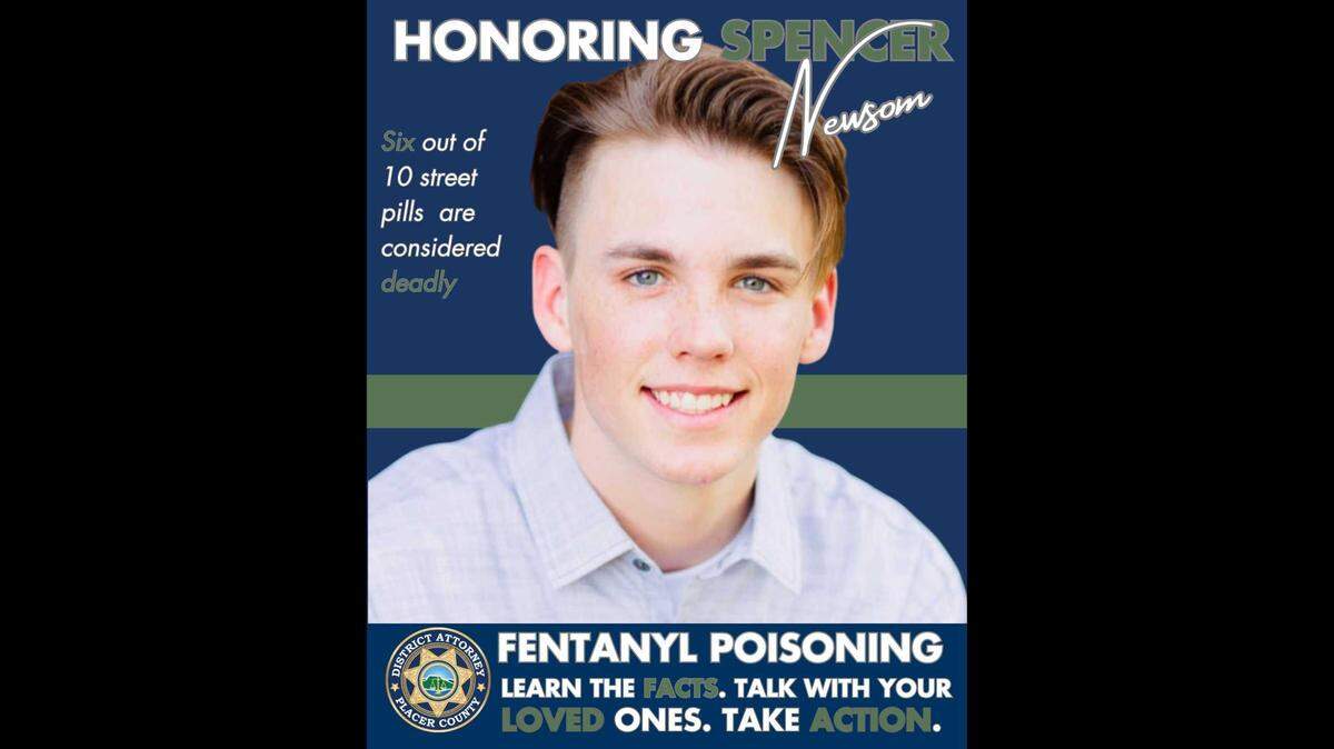 Spencer Newsom died Sept. 21, 2020 from fentanyl poisoning at his Roseville apartment. On Friday, the Placer County Sheriff’s Office said they had arrested a man Thursday on suspicion of homicide in Newsom’s death.