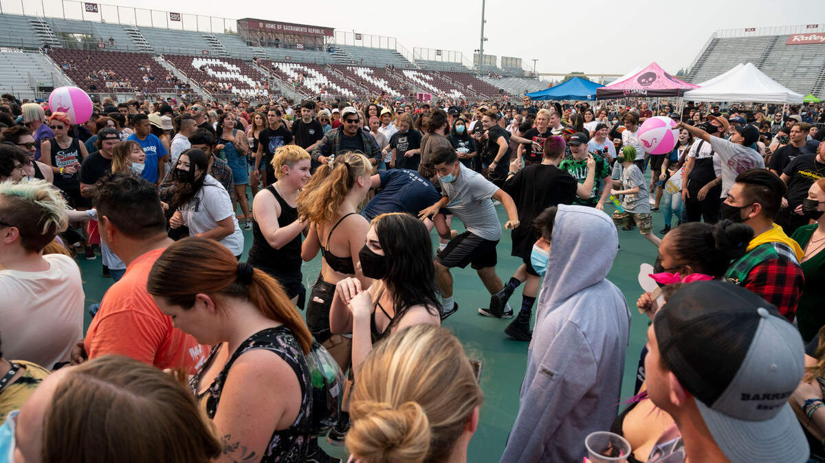 Fans break out in a mosh pit in the middle of a crowd while listening to Destroy Boys at Sad Summer Fest, Friday, Aug. 6, 2021, at Heart Health Park at Cal Expo. Heart Health Park will host Quinn XCII and Chelsea Cutler with special guest Tai Verdes tonight at 7 p.m.