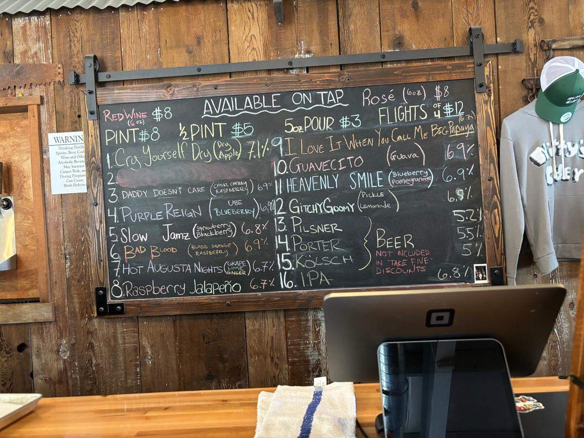 Nitty’s Cider had 11 original flavored ciders on tap at the East Sacramento tasting room on Thursday, April 17, including the popular Gitchy Goomy pickle lemonade and Guavecito guava flavor.