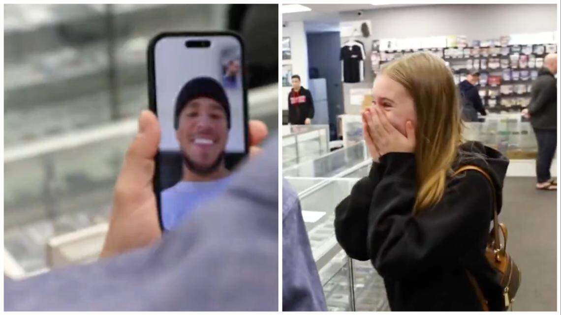 Girl shopping for Devin Booker cards gets to meet the real deal. ‘I can’t believe it’