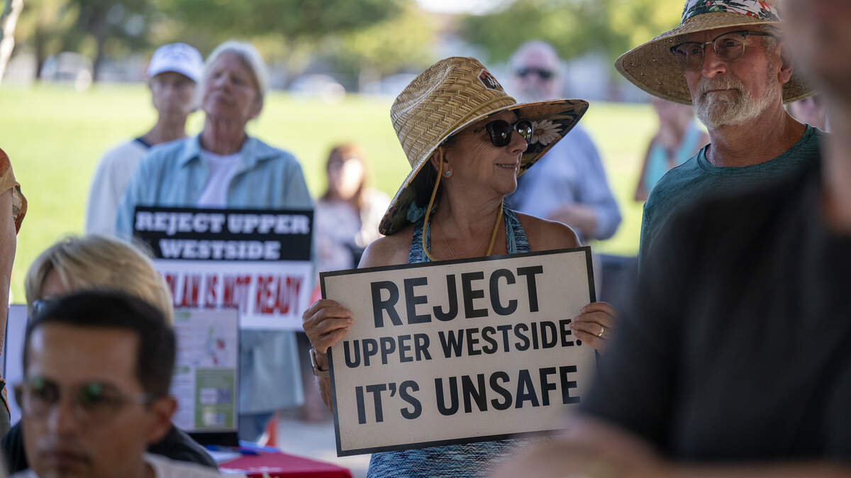 More than 100 Natomas-area residents and community leaders rally in opposition to the Upper Westside development on Aug. 19 at Westlake Community Park.