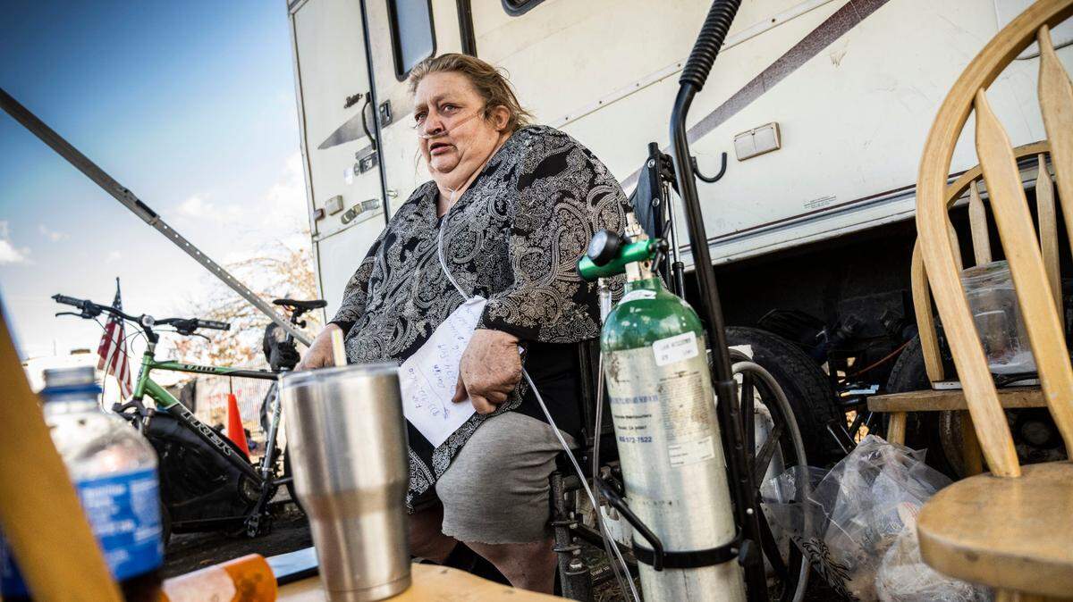 Shonn Adams outside her leaky motor home in November.