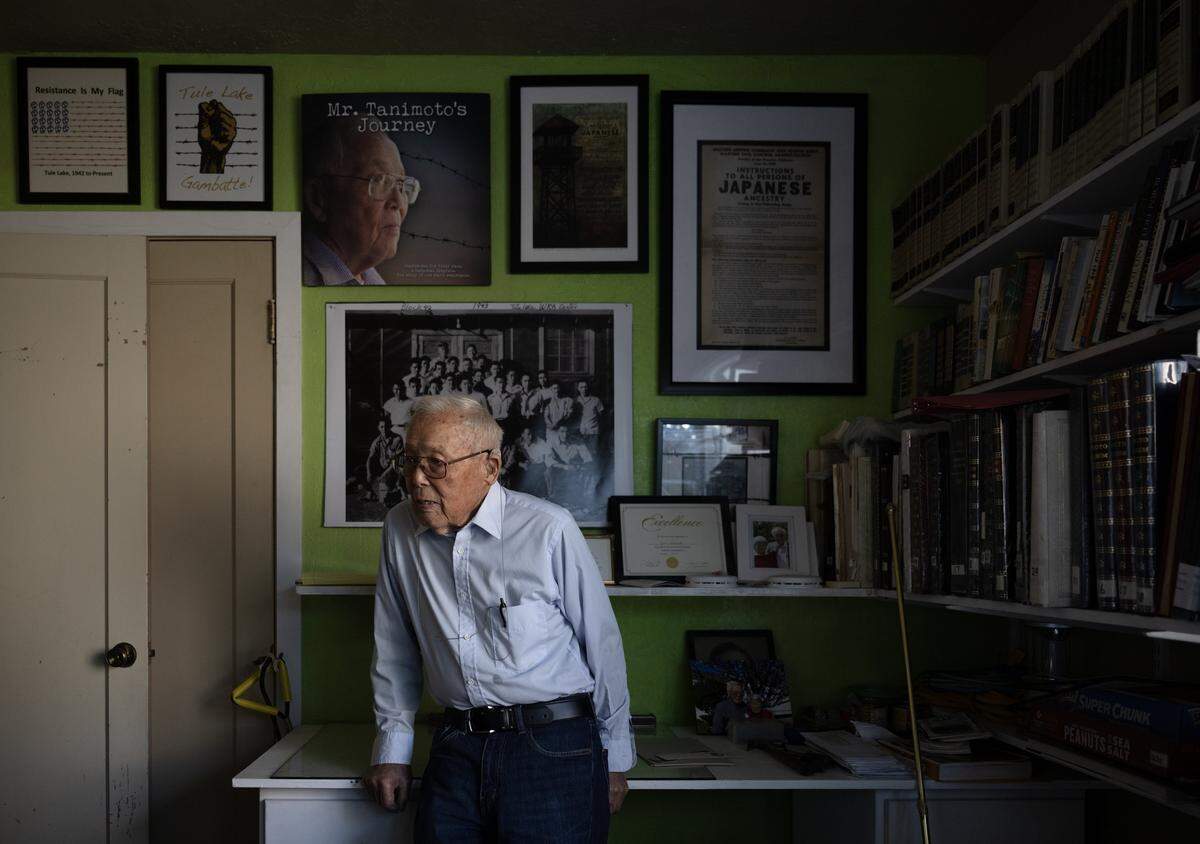 Jim Tanimoto, the 102-year-old survivor of the Tule Lake internment camp in Northern California, at home in Gridley earlier this month. 