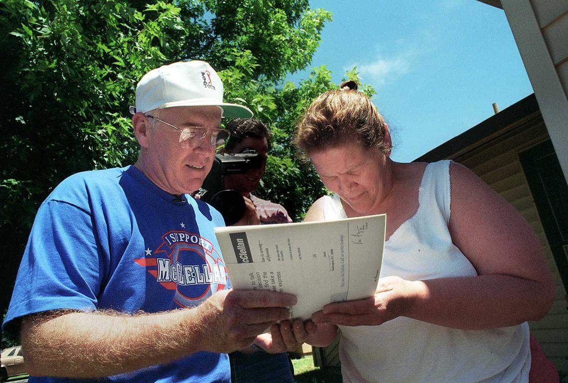 Rep. Vic Fazio collects a signature from North Highlands resident Suzana Raymond as he works with volunteer groups on June 24, 1995, in a last-ditch effort to save McClellan Air Force Base from closure. Fazio and others were asking citizens to sign letters, to be delivered to President Bill Clinton, asking that he intervene and spare the base from closure.