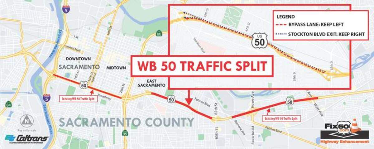 Highway 50 undergoes its newest lane split in Sacramento County while construction crews work to complete the fix50 project.