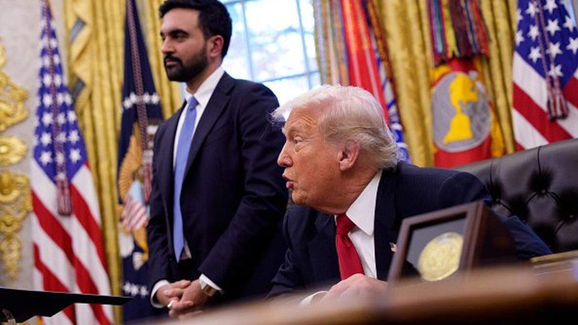 WASHINGTON, DC - NOVEMBER 21: U.S. President Donald Trump meets with New York City Mayor-elect Zohran Mamdani (L) in the Oval Office of the White House on November 21, 2025 in Washington, DC. Trump congratulated Mamdani on his election win as the two political opponents met to discuss policies for New York City, including affordability, public safety, and immigration enforcement. (Photo by Andrew Harnik/Getty Images)