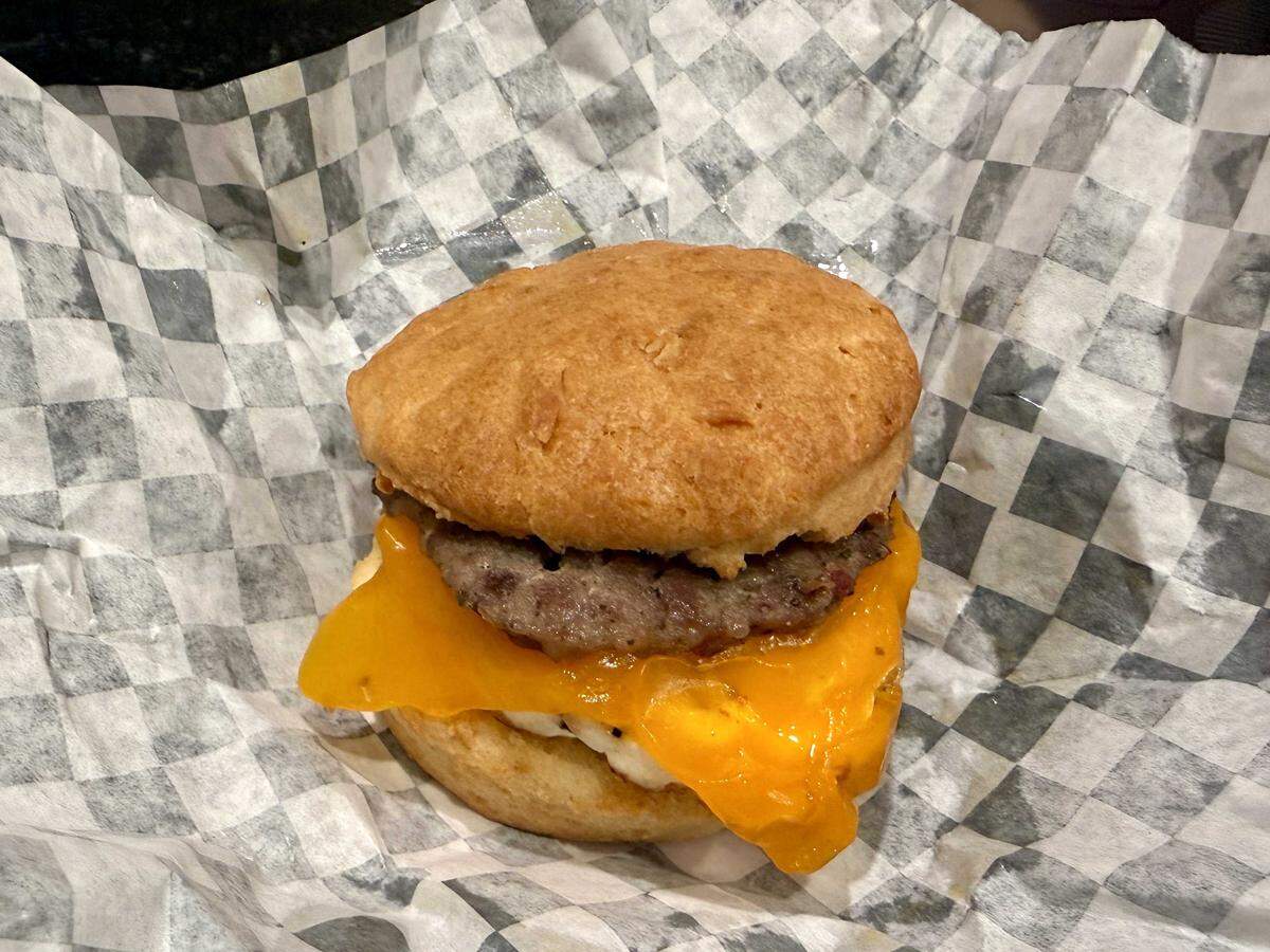 Midtown Biscuits serves a sage patty, egg and cheese biscuit on Monday, Dec. 22. The bakery only sells biscuits via preorder for pickup between 7-9 a.m. Monday mornings.