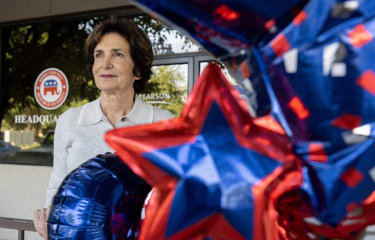 Republican consultant Cathy Abernathy stands outside the party headquarters in Bakersfield earlier this month. “As the Republican Party, we are going to focus very hard on David Valadao. He does great, particularly when Trump is on the ballot," she said.
