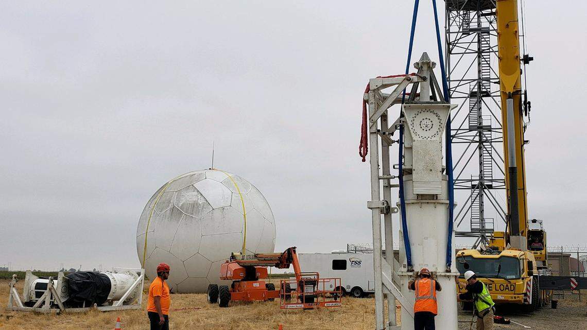 The National Weather Service pulled down the randome and pedestal for repairs on a weather radar in Davis.