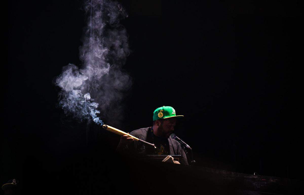 Performers prepare for Berner to take the stage during Snoop Dogg’s High School Reunion Tour at Sacramento’s Golden 1 Center on Friday, Aug. 25, 2023, with Wiz Khalifa, Too $hort, Warren G and DJ Drama.