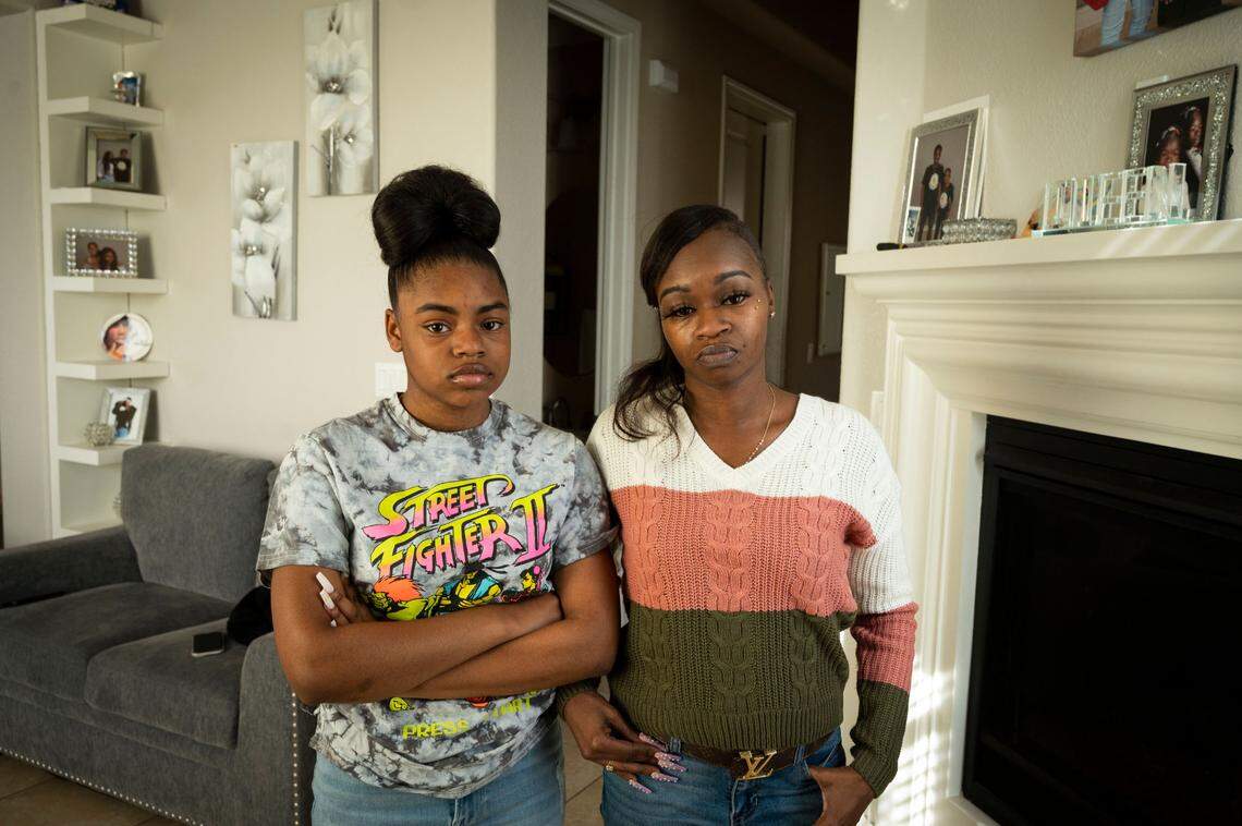 Folsom High School freshman Aniyha Pier, 15, and her mother Tiffany Amos talk Friday about bullying and racist comments from Folsom High School classmates that they say has been going on at the school and on social media since October 2021.