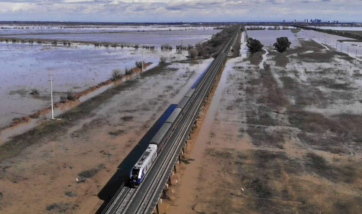 Amtrak Capitol Corridor train travels west to the Bay Area leaving Sacramento on Wednesday, Feb. 20, 2019 near the Causeway.
