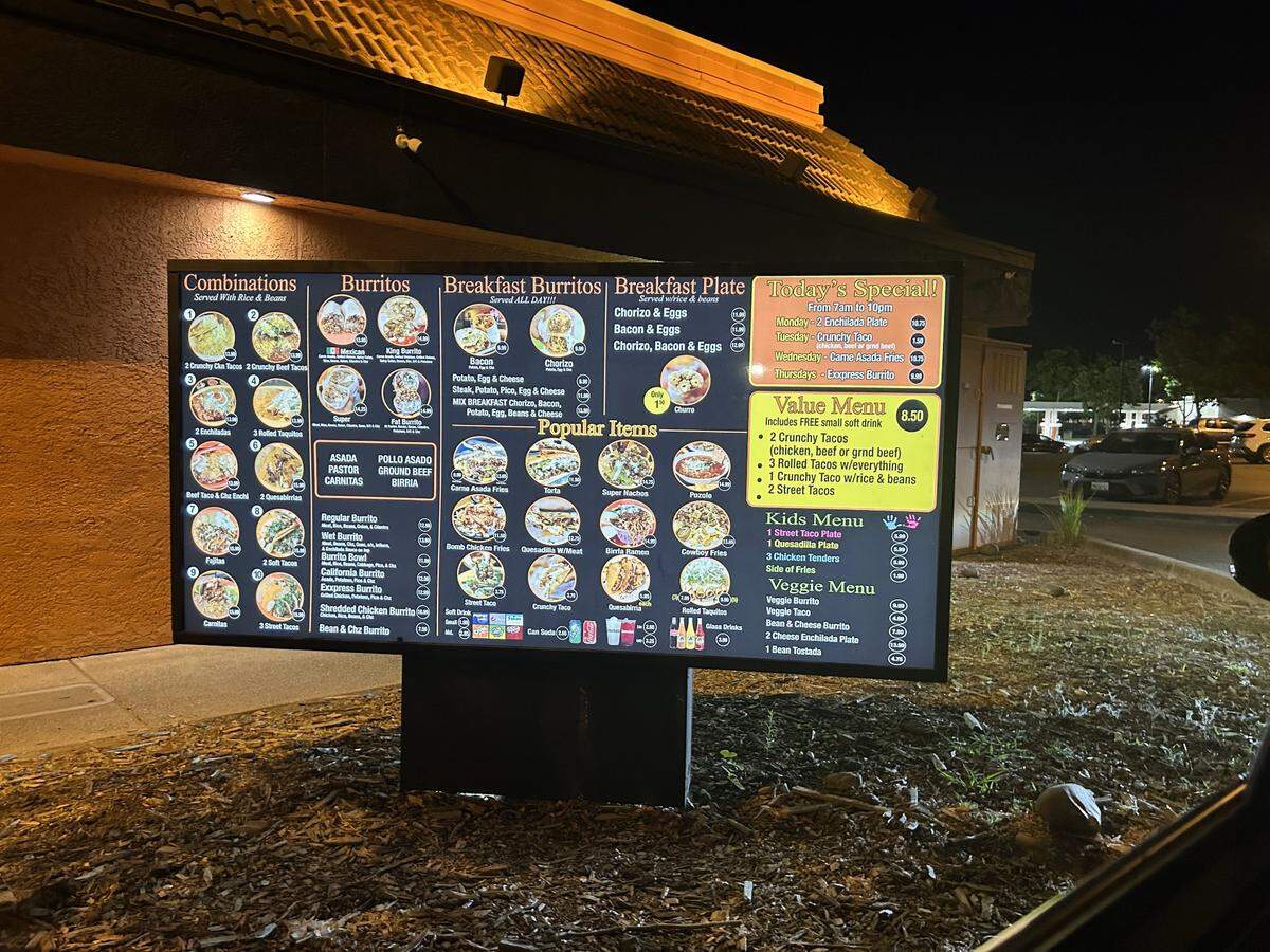 Taco Express, 181 Iron Point Road in Folsom, menu had many options including various types of burritos, all day breakfast, tortas and taquitos.