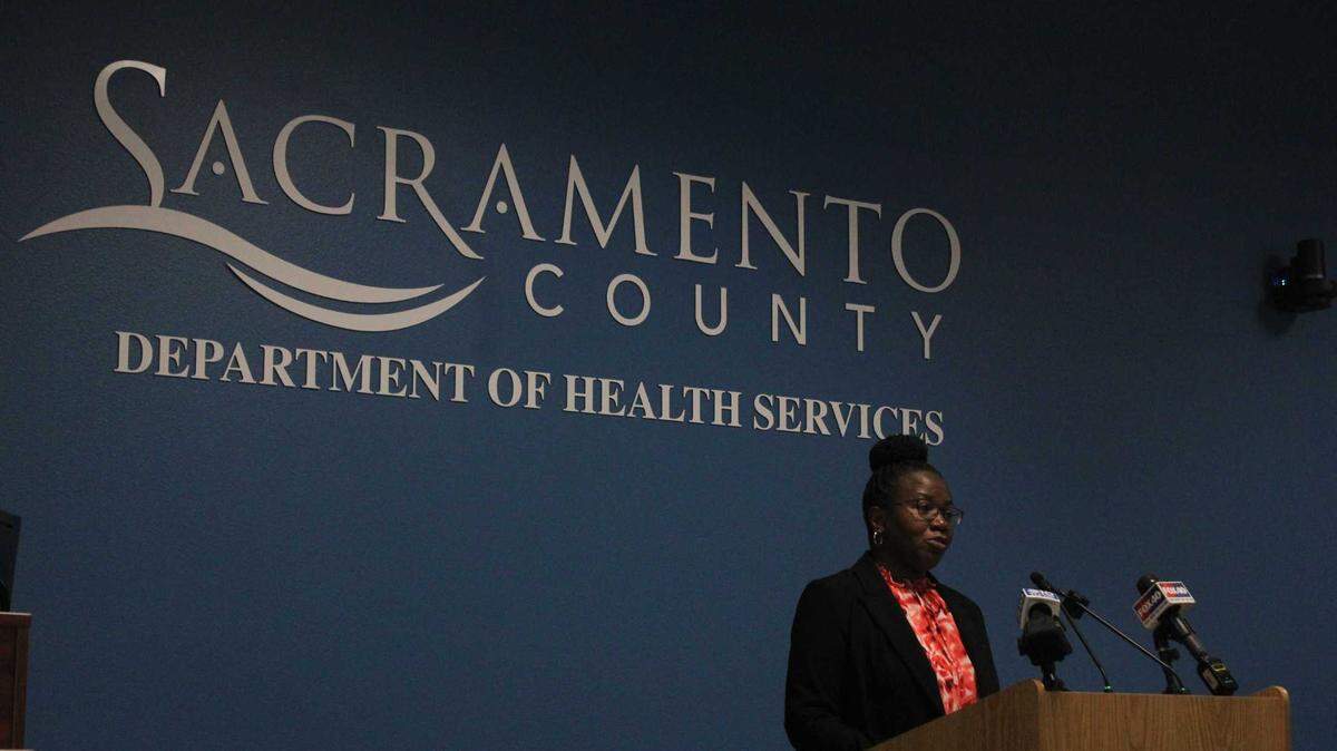 Dr. Olivia Kasirye, the Sacramento County public health officer, announces a confirmed measles case in a news conference on June 16, 2025. Kasirye in March 2026 will retire after 14 years as the county’s public health officer.