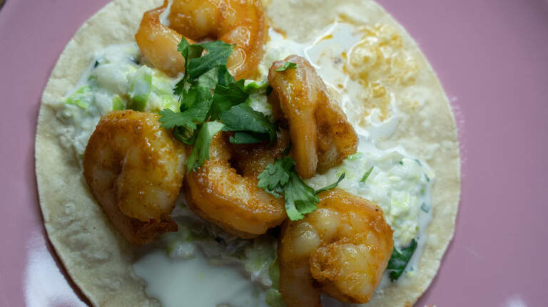 Make these easy Spicy Shrimp Tacos with Tangy Slaw in less than 20 minutes