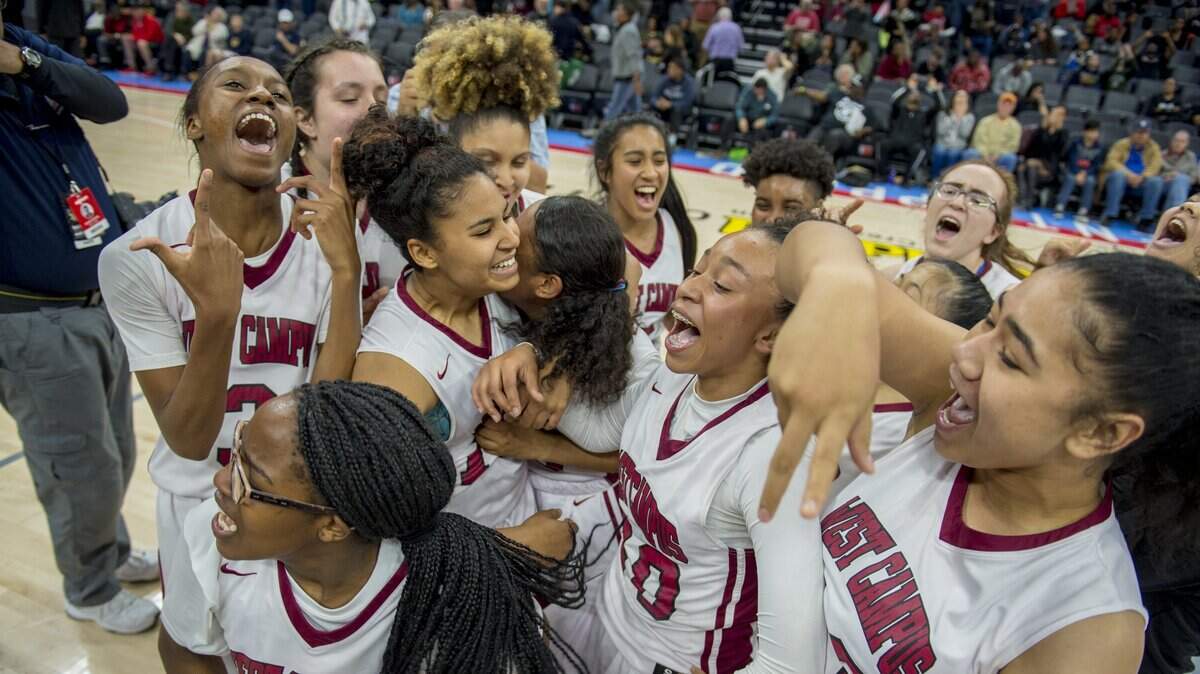 The West Campus girls celebrate their second consecutive CIF State championship March 23, 2018, at Golden 1 Center. The Warriors are the No. 2 seed in the Sac-Joaquin Section Division IV playoffs this year. Brackets for all divisions were released Saturday.