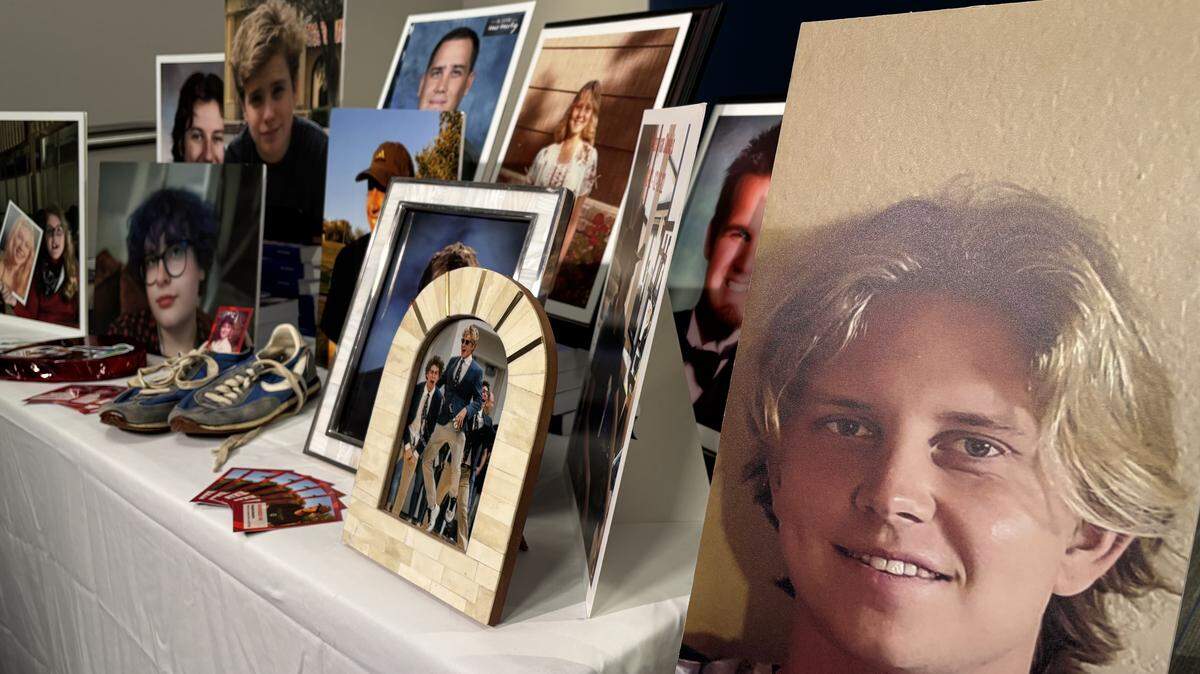 Attendees of a news conference at the Sacramento Swing Space on Thursday, Feb. 12, 2026 set up a memorial to loved ones who’d been killed by reckless driving.
