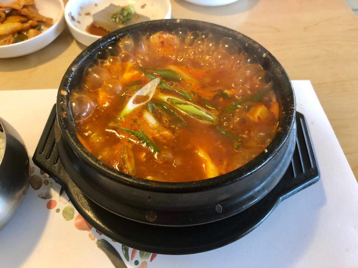 Hankook Tofu House is known for its sundubu jjigae, a soft tofu stew.
