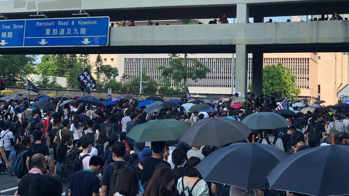Protesters occupying Harcourt Road in Hong Kong on September 15.