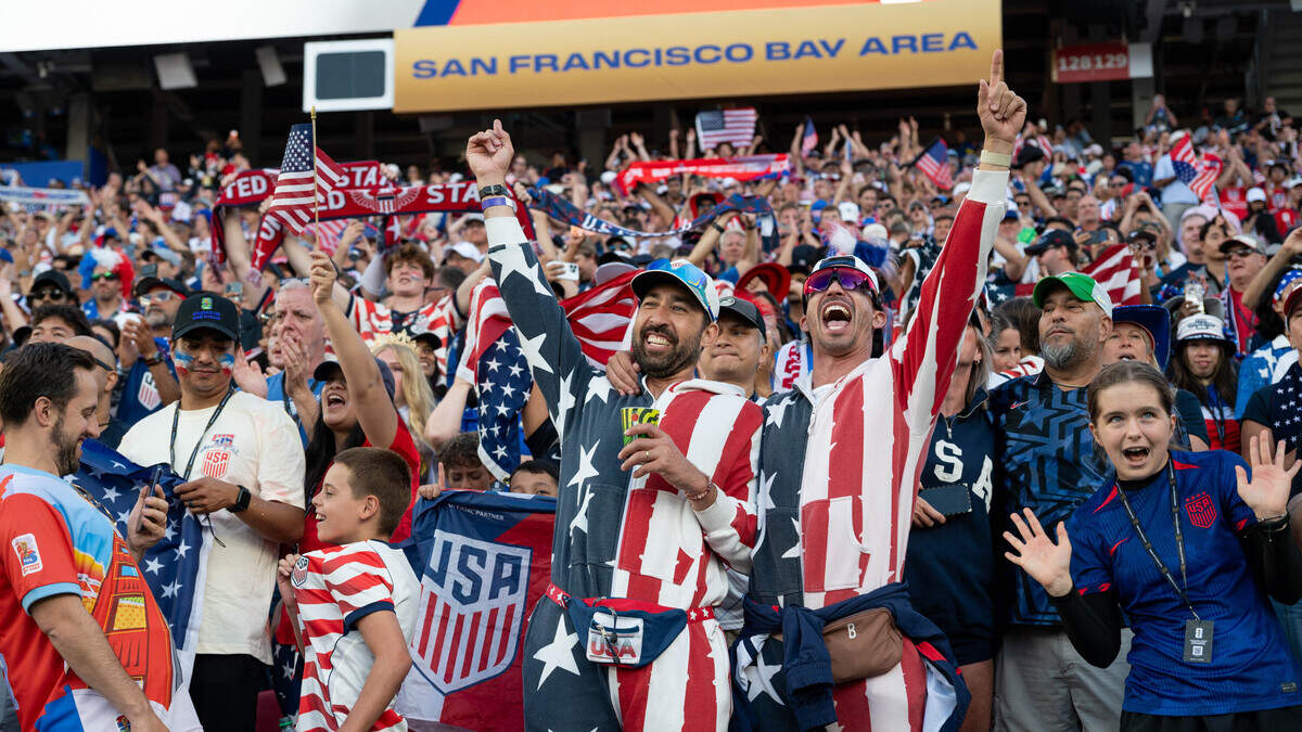 USA fans celebrate after the United States defeated Bosnia and Herzegovina 2-0 in the FIFA World Cup 2026 Round of 32 match at Levi's Stadium on Wednesday, July 1, 2026, in Santa Clara.