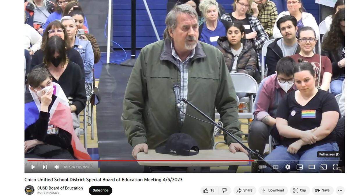 A screenshot of Rep. Doug LaMalfa addressing the Chico Unified School District Special Board of Education on Wednesday, April 5, 2023.