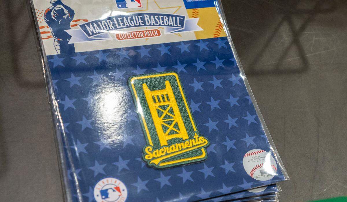 An Athletics patch with the Tower Bridge was available at the stadium during an MLB game against the Baltimore Orioles at Sutter Health Park on Friday.