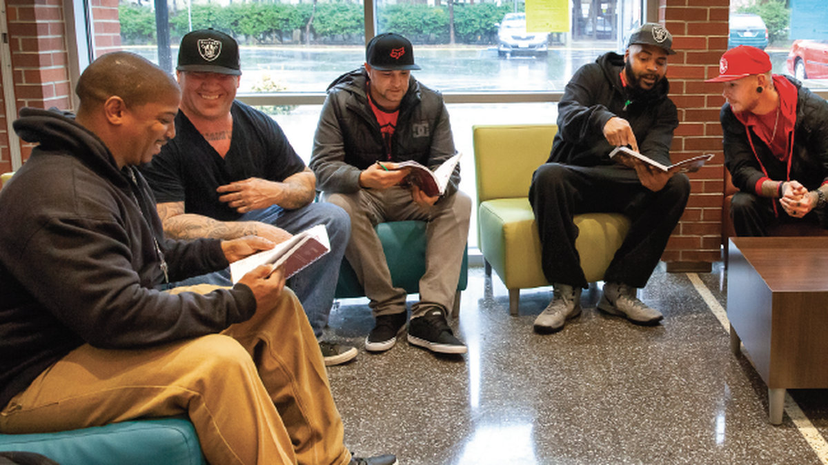Students of the Re-Emerging Scholars program at Sacramento City College. This program assists formerly incarcerated students entering higher education.