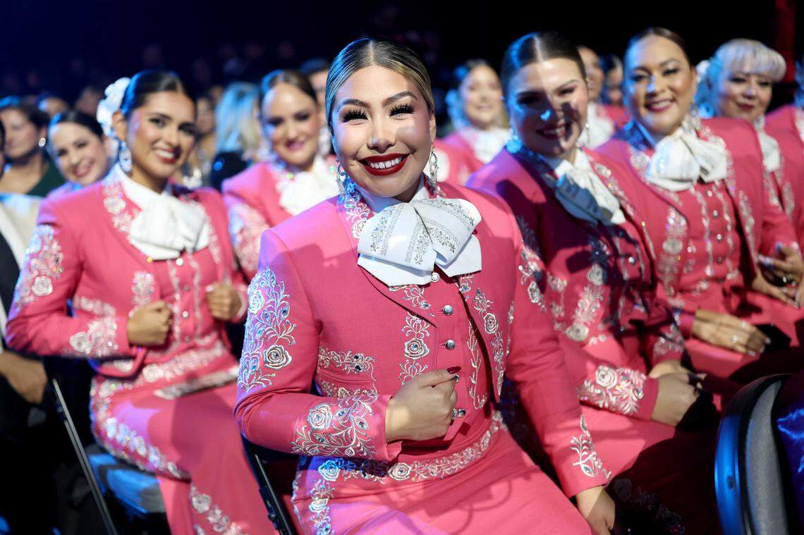 Members of Mariachi Reyna de Los Ángeles attend the 26th Annual Latin Grammy Awards at the MGM Grand Garden Arena in Las Vegas on Nov. 13. The first all-female mariachi ensemble in the United States is part of the 19th class of the California Hall of Fame.