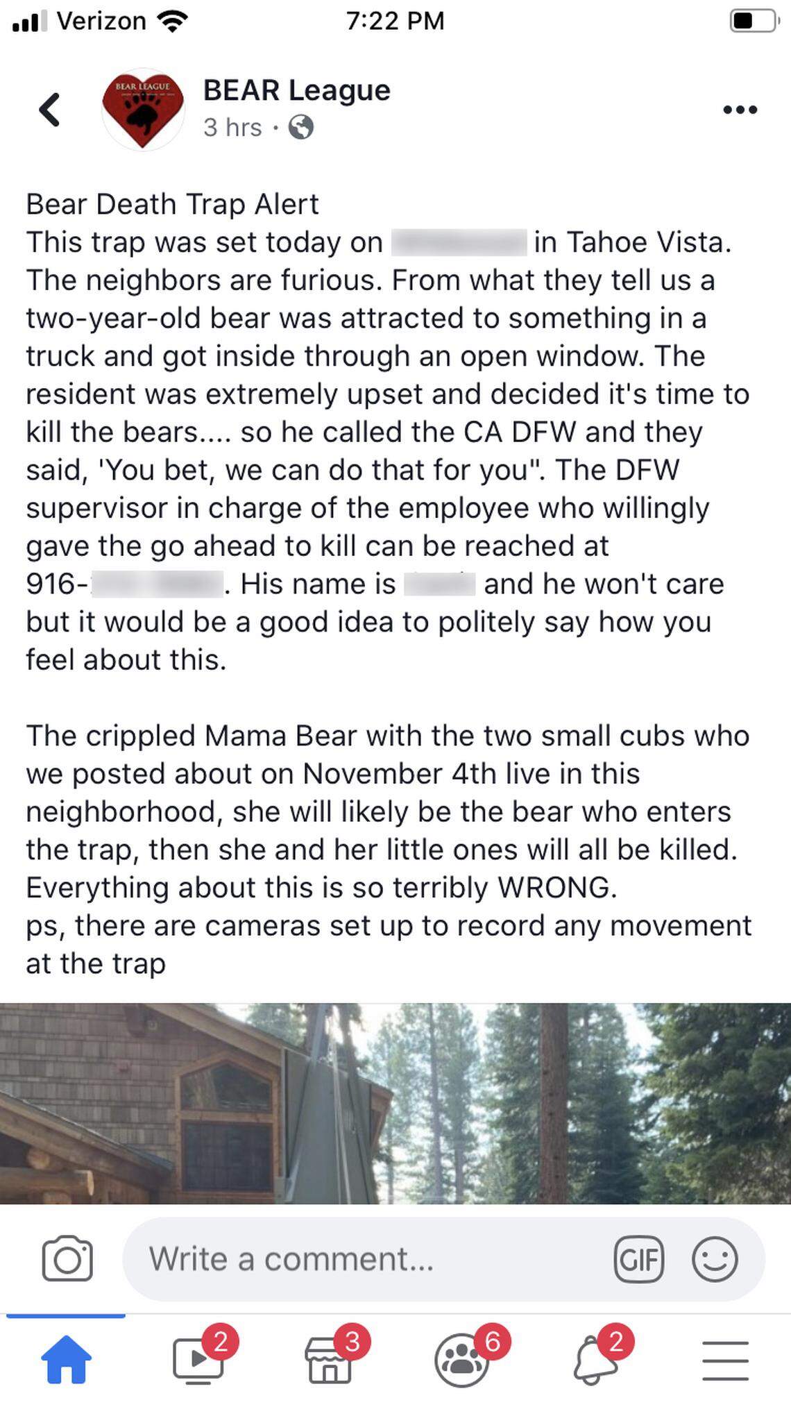 A screenshot of the Bear League’s Facebook post.