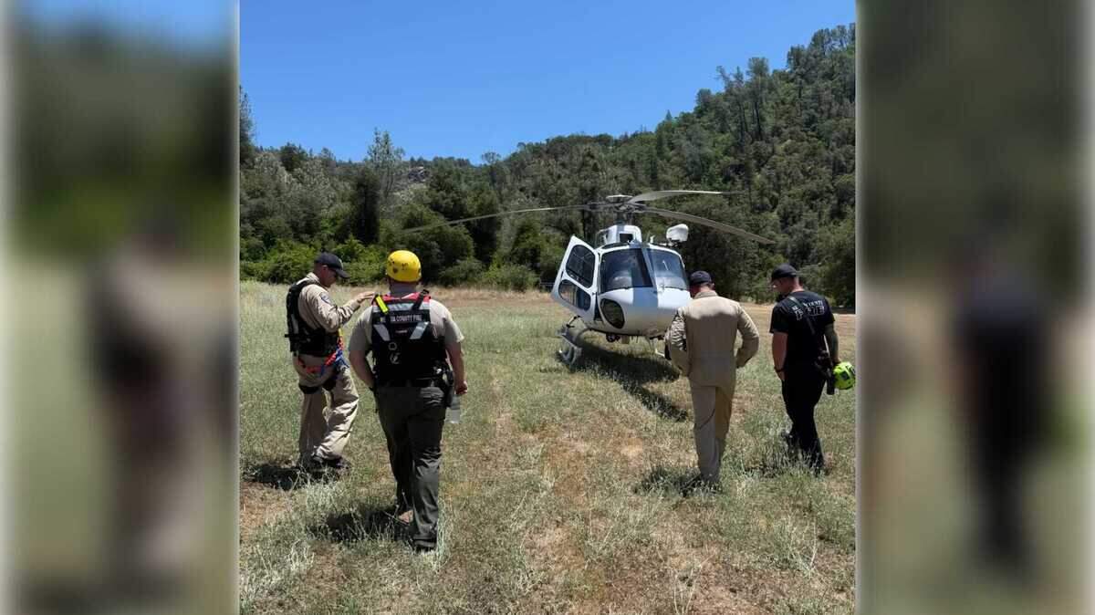 Nevada County officers locating remains on the shore of the Yuba River on Tuesday amid a search for a New York woman who went missing in late May. A helicopter from the California Highway Patrol was used in the recovery effort.