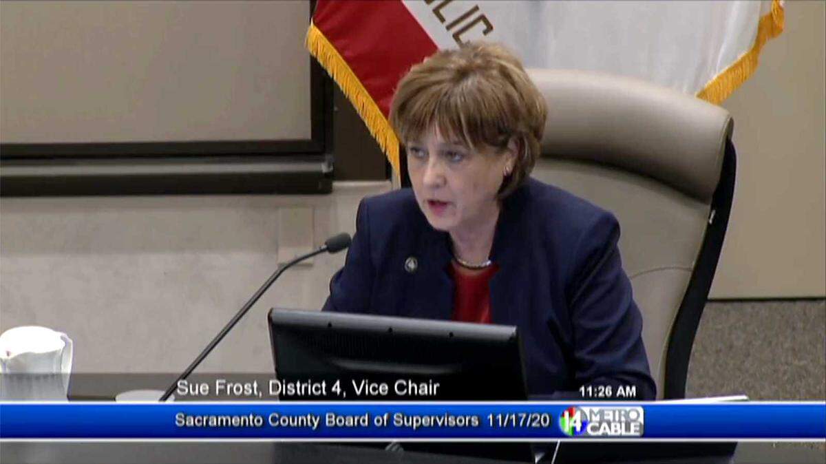 Supervisor Sue Frost is seen in 2020. Board of Supervisors passed a $6.5 billion budget that funds new initiatives for homeless, mental health and criminal justice.