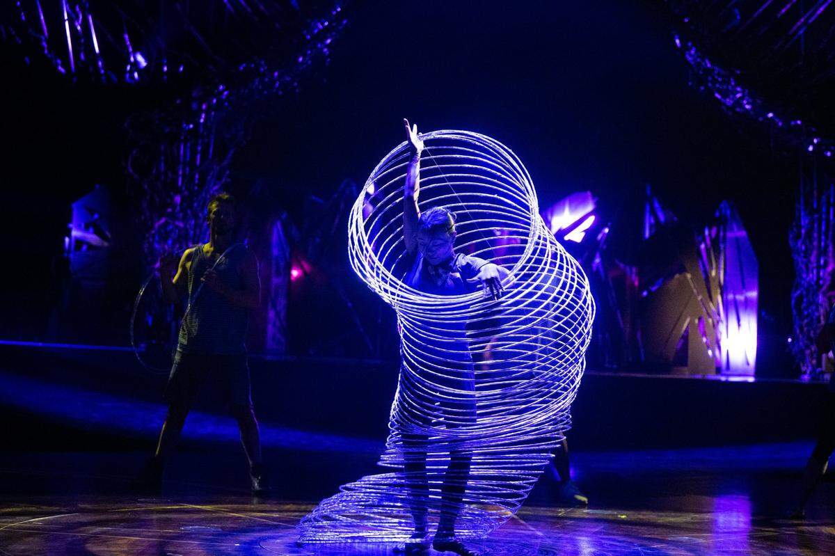 Hula hoop artist Yan Joan Zhuang rehearses for the Cirque du Soleil production of Alegría at Sutter Health Park in West Sacramento on Wednesday, July 27, 2022.