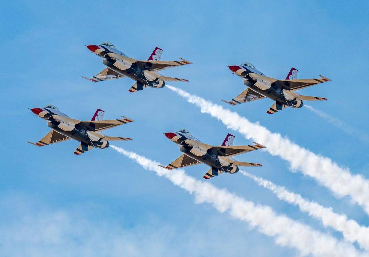The U.S. Air Force Thunderbirds perform during the Air & Space Expo at Beale Air Force Base on Saturday, June 7, 2025.