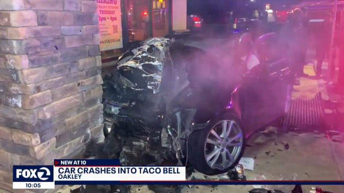 A speeding car crashed into a Taco Bell restaurant in Oakley, California, injuring a 30-year-old woman and her 3-year-old daughter, authorities said.