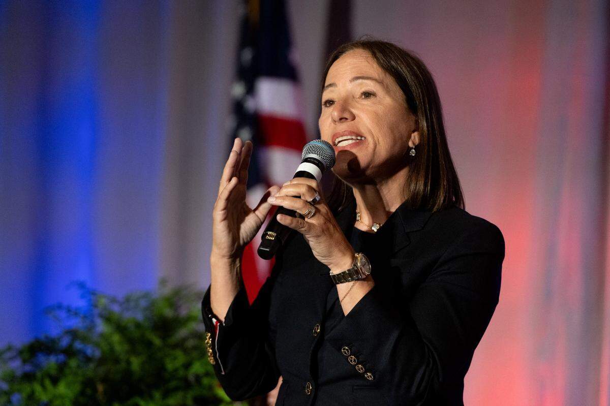 Lt. Gov. Eleni Kounalakis speaks during a gubernatorial candidate salon hosted by the California Federation of Labor Unions, AFL-CIO and the State Building and Construction Trades Council at the Sheraton Grand Hotel in Sacramento on Monday.