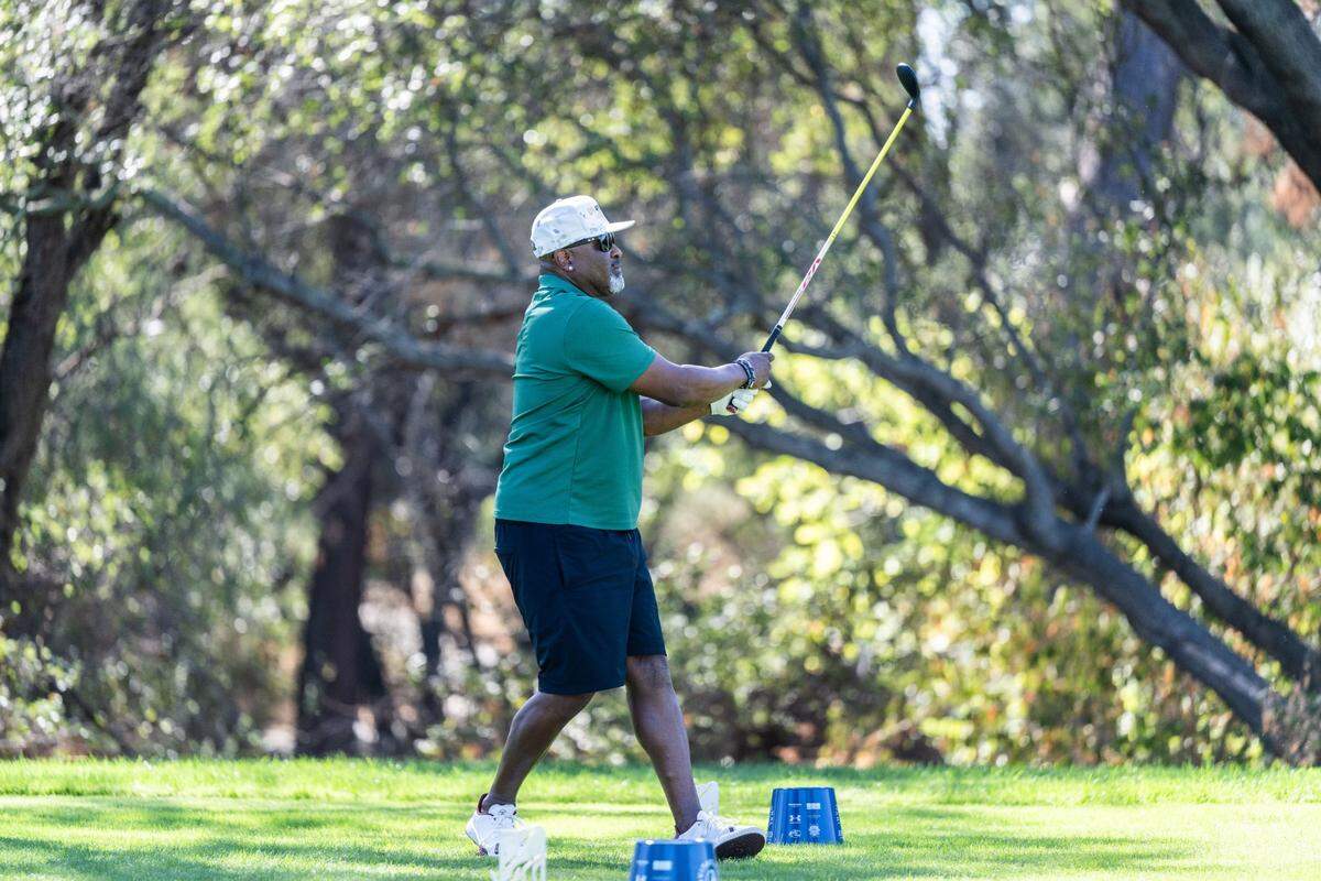 Greg Vaughn, a former Major League Baseball player from the Sacramento region, participates in the Phil Oates Celebrity Golf Classic on Monday at Granite Bay Golf Club.