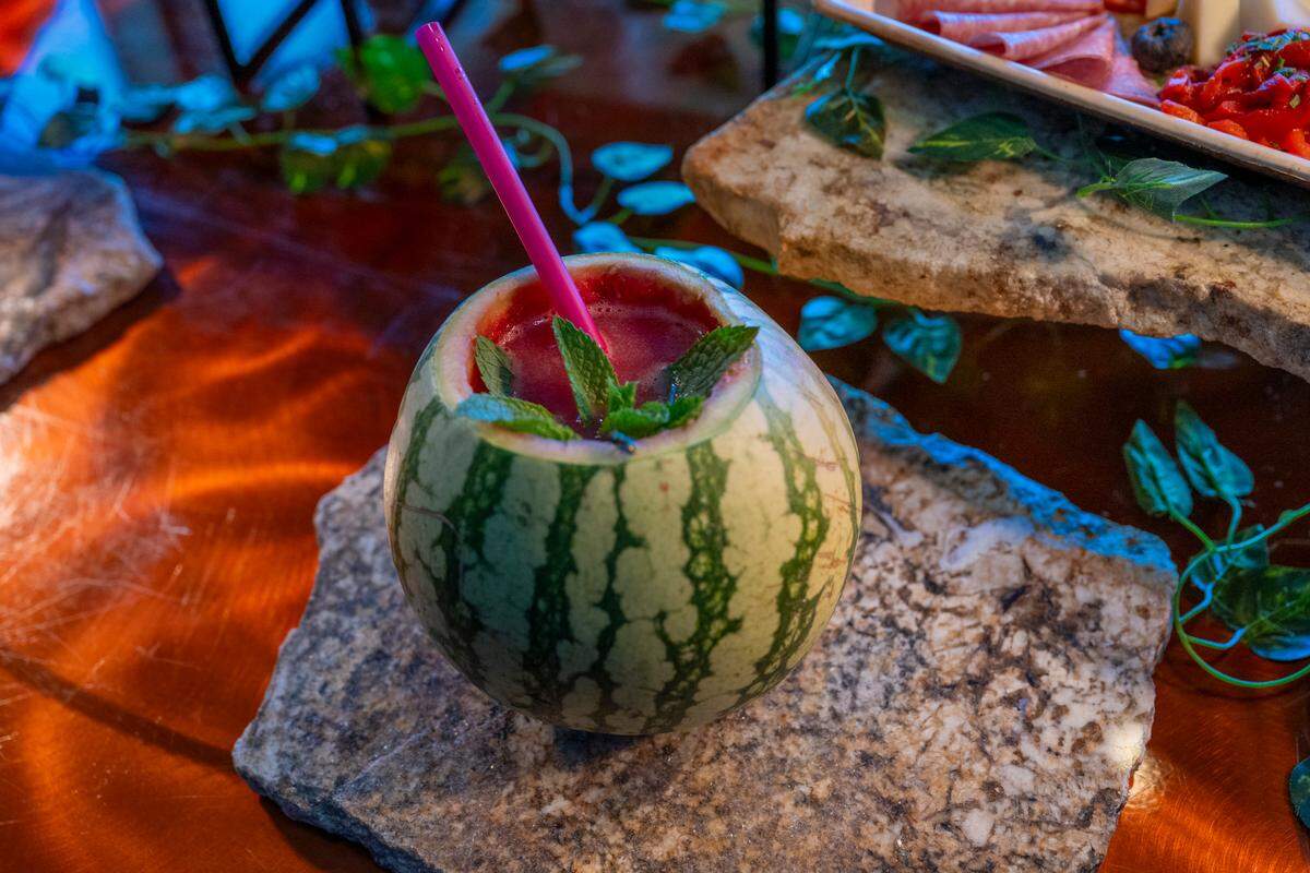 A watermelon and mint mocktail sits on display during the California State Fair preview in Sacramento on Wednesday, July 9, 2025.