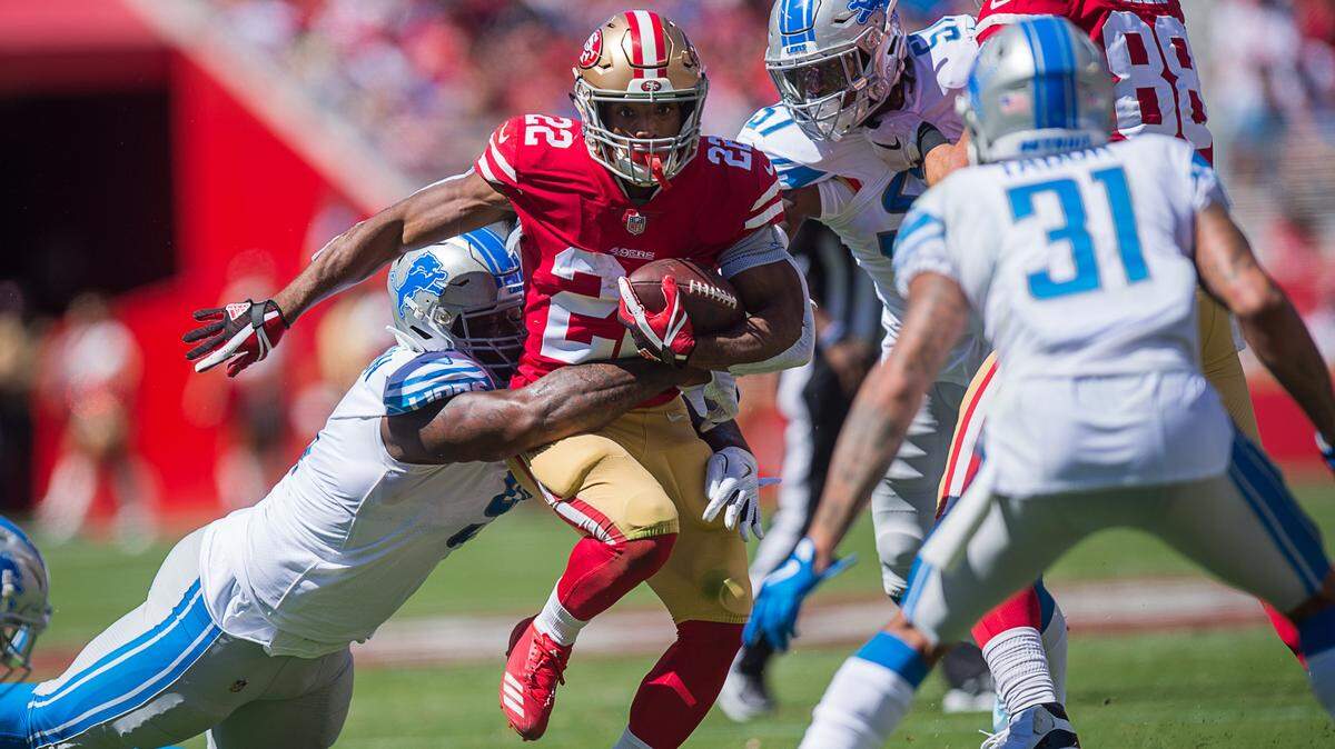 Running back Matt Breida rushed for 138 yards and a touchdown in the 49ers’ 30-27 win over the Detroit Lions on Sunday in Santa Clara.
