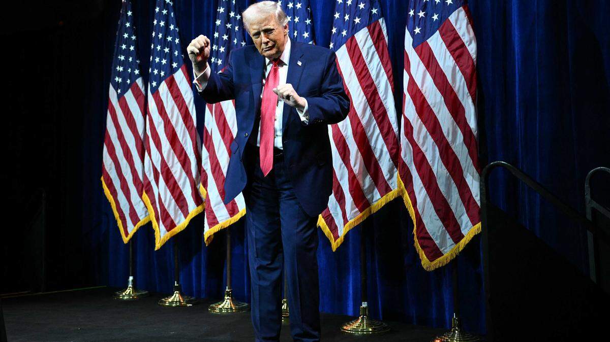 President Donald Trump dances after delivering remarks at a House Republican retreat at the Trump-Kennedy Center in Washington, D.C., on Tuesday, Jan. 6, 2026. Trump praised Rep. Doug LaMalfa, who died Monday at age 65, as a loyal ally and offered condolences to LaMalfa’s family during the event.